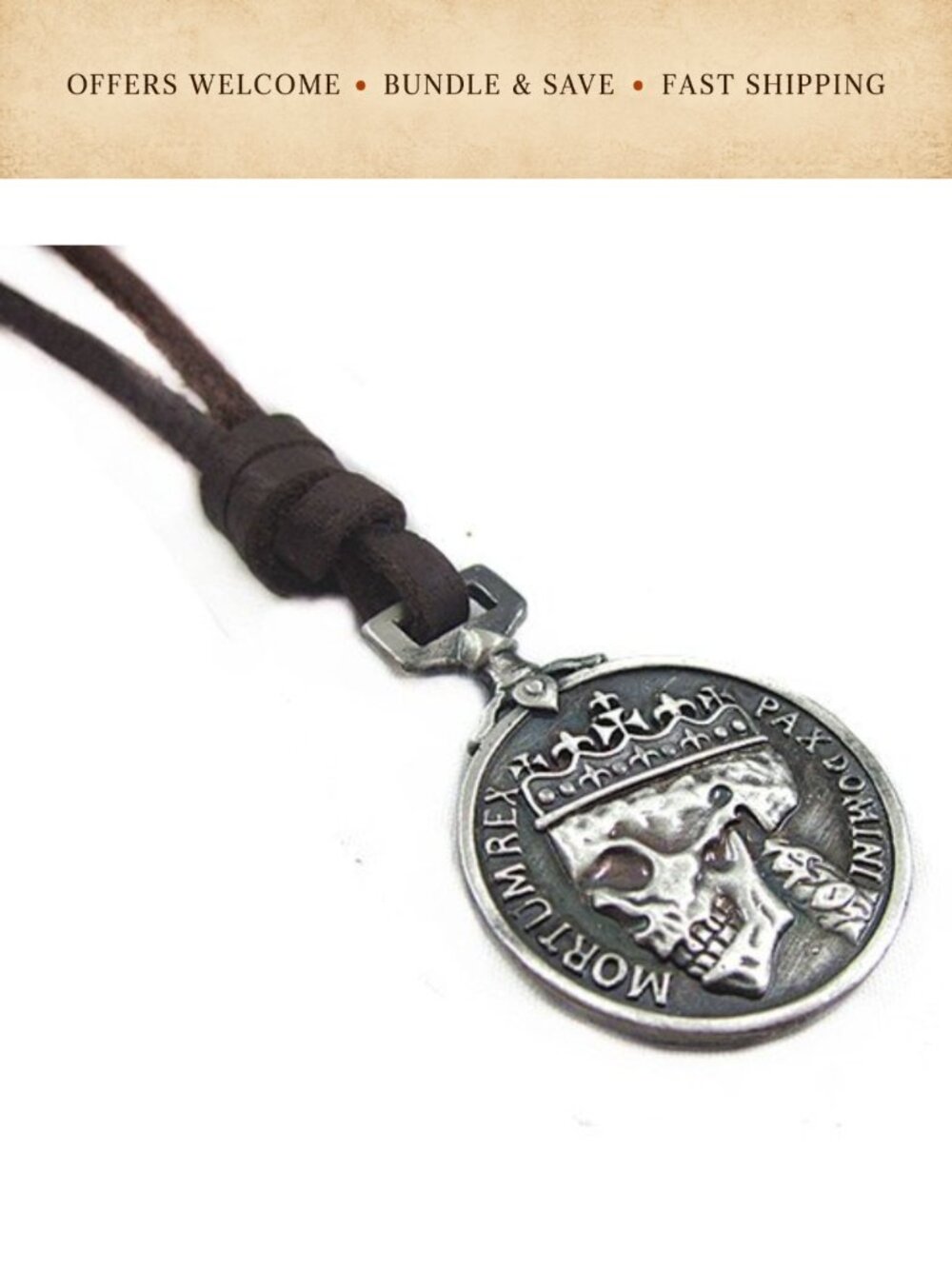 Genuine Leather Alloy Adjustable Pendant Necklace Handmade Unisex 18-32 in